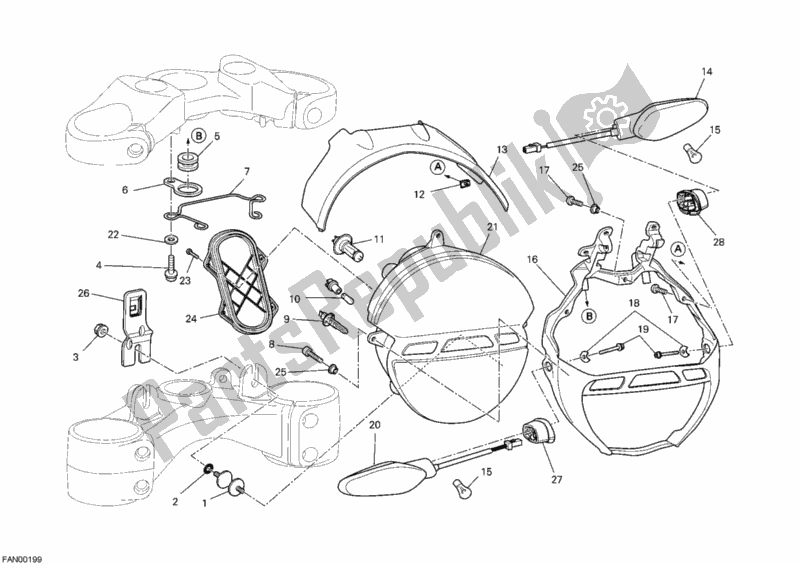 Tutte le parti per il Faro del Ducati Monster 696 ABS USA 2010